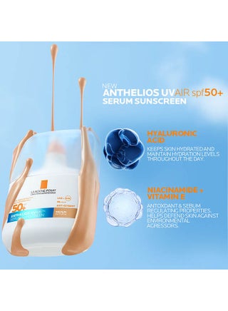لاروش بوزيه أنثيليوس UVAir سيروم واقي الشمس لون طبيعي متوسط +SPF 50 مع النياسيناميد، واقي يومي للوجه للرجال والنساء، قوام خفيف كالهواء بلمسة نهائية غير مرئية لجميع أنواع البشرة، 50 مل - view 4