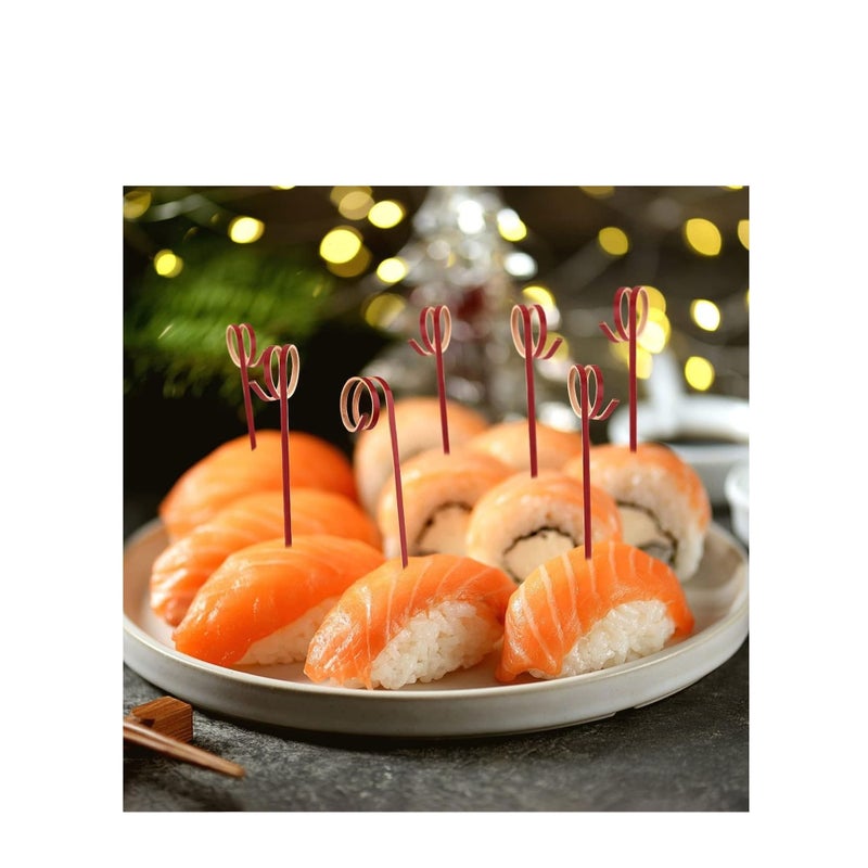 SOLARAE 100 PCS Cocktail Stick Bamboo Fruit Sticks Wooden Toothpicks (12cm) for Party Tapas Nibbles Canapes Appetiser Fruit Skewer BBQ Sandwich Bento Accessory Pick Food - Image 5