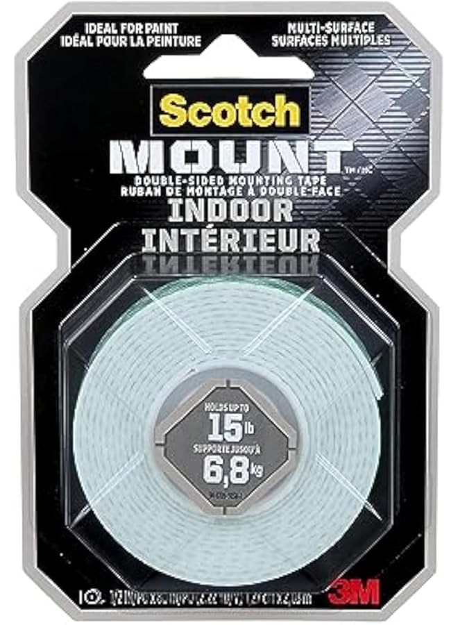 Scotch  Mount Indoor Heavy Duty Foam Tape 1 2 In X 75 In 12.7Mm X 1.9M 1 Roll Pack Hold Up 4 Kg Whole Roll White Color Multi Surface Easy To Use No Tools Double Sided Adhesive Tape