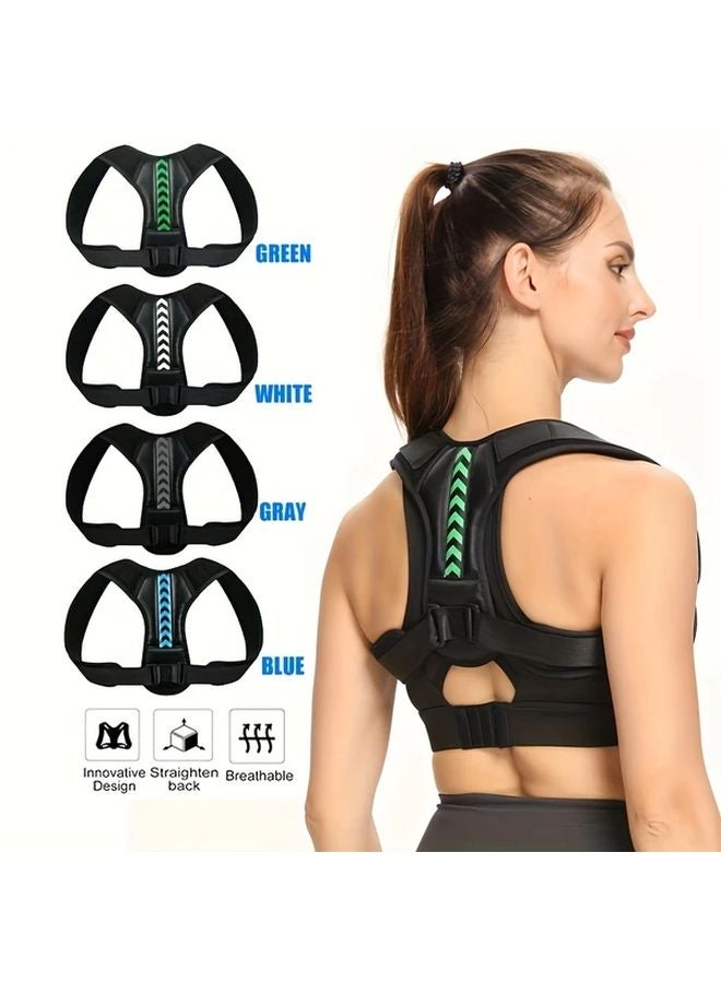 حزام ظهر أخضر قابل للتعديل للرجال والنساء مصحح وضعية دعم الرقبة والكتف والظهر العلوي - Image 2