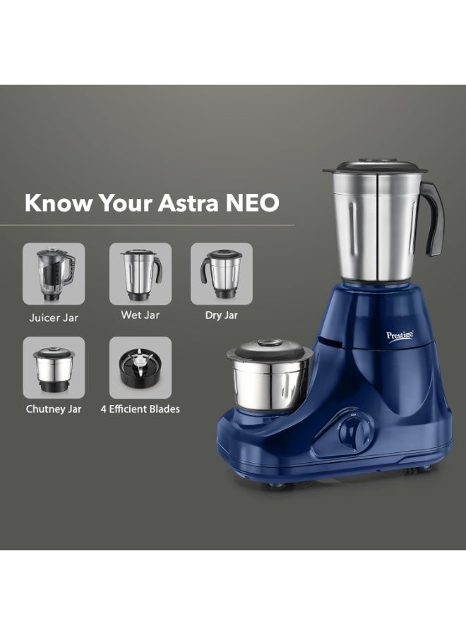 Prestige Astra Neo 750 Watt Mixer Grinder with 4 Jars (3 Stainless Steel + 1 Juicer) | Space-Saving Stacking Design | Super Efficient SS Blades | Blue |2Y Warranty | ISI Certified - Image 2