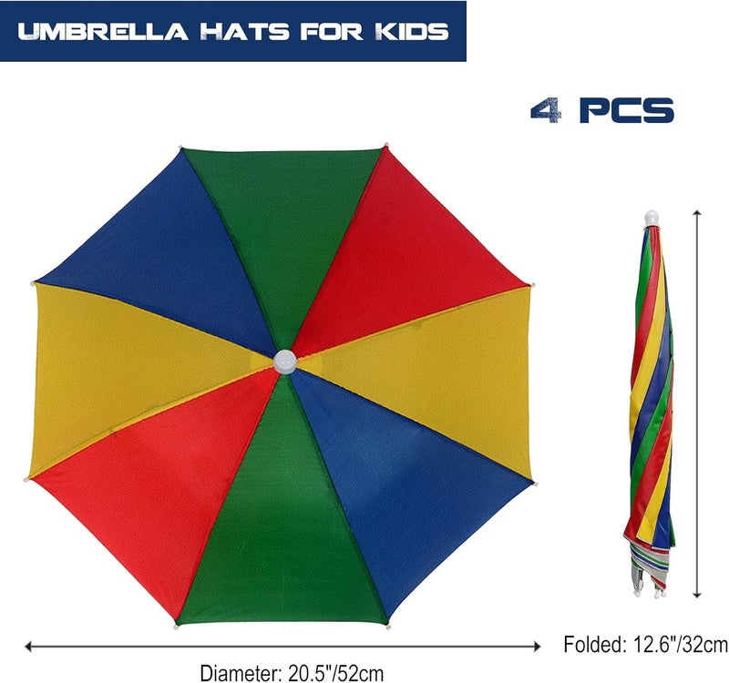 MUFEKUM 4 Pack Umbrella Hats, 20.5" Hands-Free Head Umbrella Hats for Kids, Folding Waterproof Umbrella Cap With Head Strap for Outdoor Party Fishing Sun Rain Beach Golf Hiking - Image 2