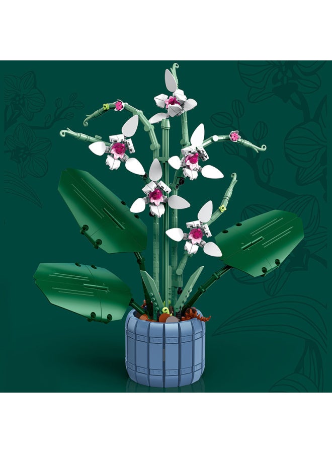 Children's Educational Assembled Small Particle Building Blocks Flower Simulation Peach Spring Sunflower Pentagram Flower Potted Building Blocks Toy-Color:101-1 Lotus Petal Orchid Potted 728PCS 1kg  - Image 1