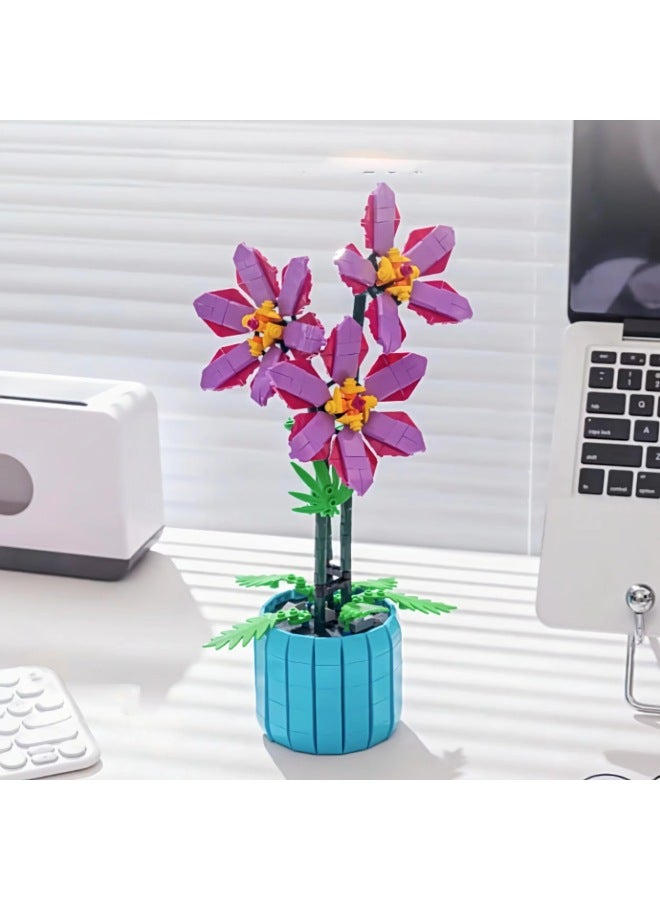Children's Educational Assembled Small Particle Building Blocks Flower Simulation Peach Spring Sunflower Pentagram Flower Potted Building Blocks Toy-Color:101-1 Lotus Petal Orchid Potted 728PCS 1kg  - Image 5