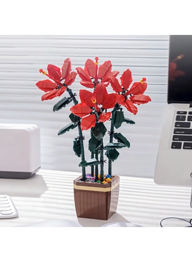 Children's Educational Assembled Small Particle Building Blocks Flower Simulation Peach Spring Sunflower Pentagram Flower Potted Building Blocks Toy-Color:101-1 Lotus Petal Orchid Potted 728PCS 1kg  - Image 3