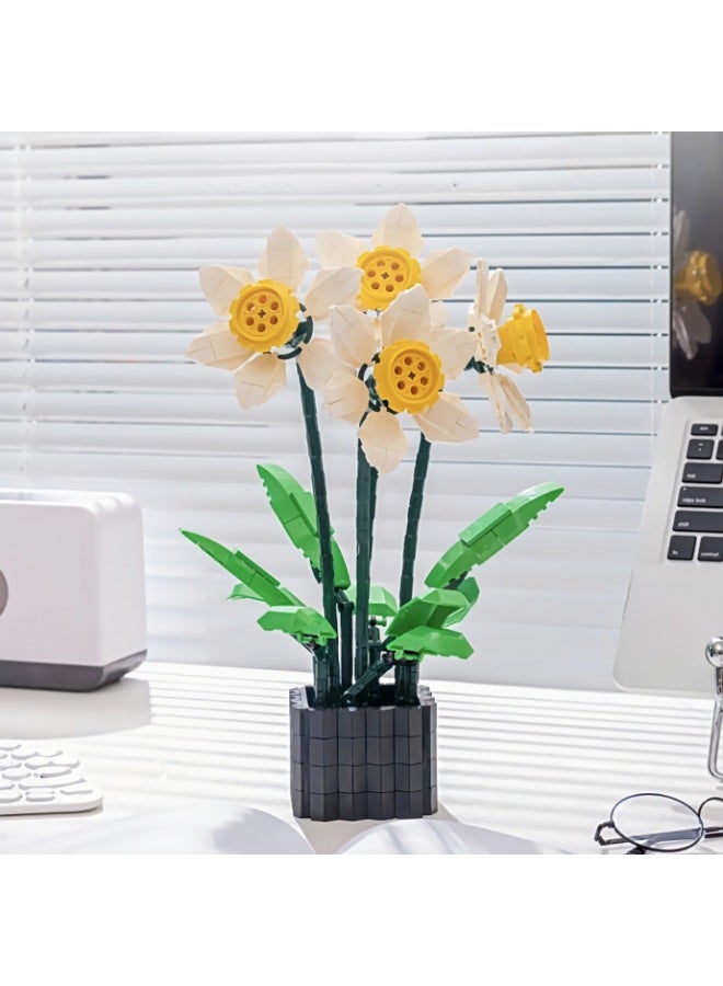 Children's Educational Assembled Small Particle Building Blocks Flower Simulation Peach Spring Sunflower Pentagram Flower Potted Building Blocks Toy-Color:101-1 Lotus Petal Orchid Potted 728PCS 1kg  - Image 4