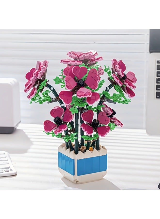 Children's Educational Assembled Small Particle Building Blocks Flower Simulation Peach Spring Sunflower Pentagram Flower Potted Building Blocks Toy-Color:101-1 Lotus Petal Orchid Potted 728PCS 1kg  - Image 2