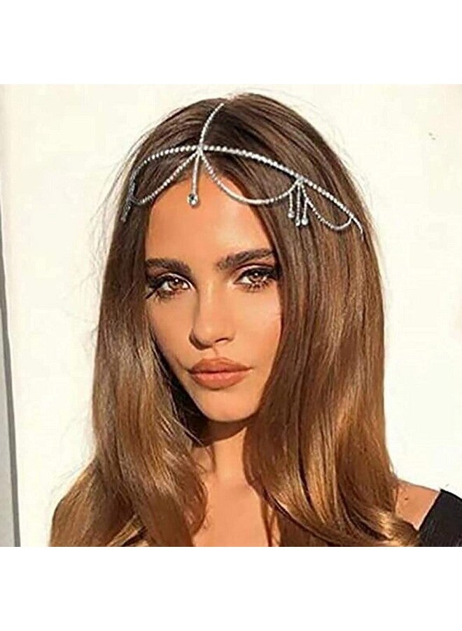 JEAIRTS Rhinestone Head Chain Silver Crystal Tassel Wedding Headpiece Chains Sparkly Bridal Forehead Hair Dress Halloween Prom Jewelry Accessories For Women And Girls - Image 2
