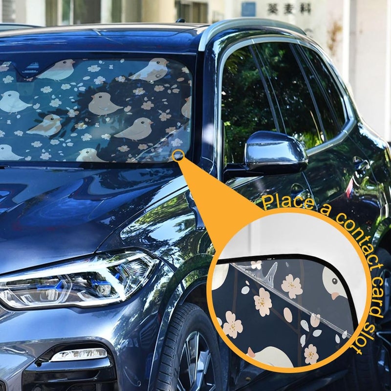 KLL car Sun Shade Windshield, Folding Reflective Sun Parasol para parabrisas delantero 55x27.6 Inch, Cartoon Cute Bird Navy Blue - Image 3