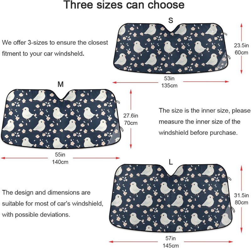 KLL car Sun Shade Windshield, Folding Reflective Sun Parasol para parabrisas delantero 55x27.6 Inch, Cartoon Cute Bird Navy Blue - Image 5