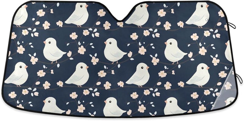 KLL car Sun Shade Windshield, Folding Reflective Sun Parasol para parabrisas delantero 55x27.6 Inch, Cartoon Cute Bird Navy Blue - Image 1