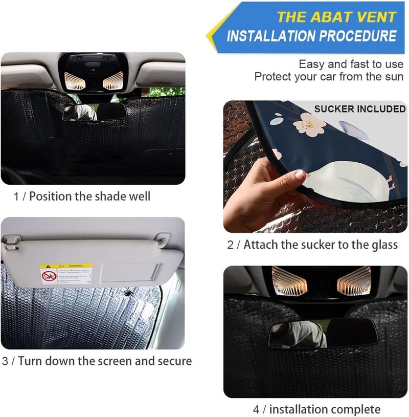 KLL car Sun Shade Windshield, Folding Reflective Sun Parasol para parabrisas delantero 55x27.6 Inch, Cartoon Cute Bird Navy Blue - Image 2