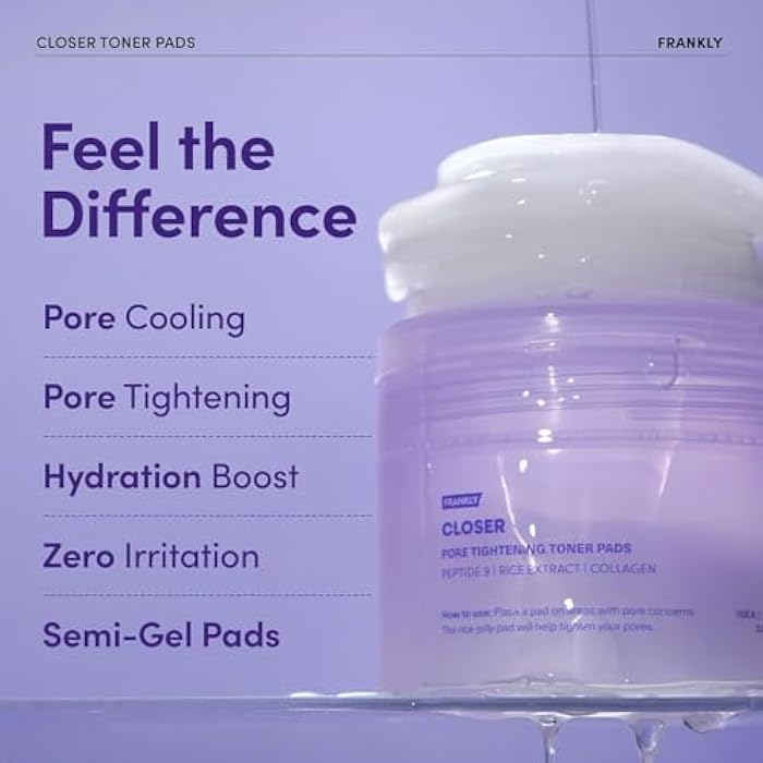 FRANKLY Pore Closer Toner Pads l Rice Jelly Pads with 9 Peptides, Vegan Collagen, Rice Extract l Pore Minimizer l Hydrating for All Skin Types l Korean Skin Care | 70 Count - Image 4
