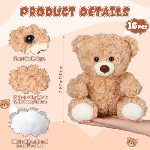 Silipull 16 Pieces 8 Inch Bear Stuffed Animal Bulk for Soft Stuffed Bear Plush Toys Party Favors Animal Decorations for Birthday Baby Shower Valentines Day Party Gifts Supplies - Image 5