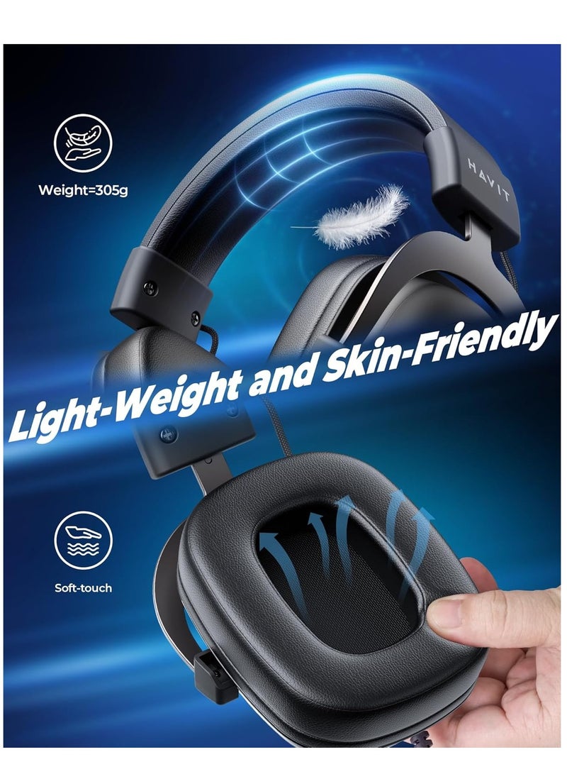 havit Gaming Headphone with 53mm Surround Sound Drivers, Detachable Omnidirectional Mic, Adjustable Head Beam, Protein Leather Earmuffs, Noise Isolation, Comfortable Over-Ear Design, 3.5mm Jack, for PC, Laptop, PS4, PS5, Xbox & Mobile – Pro-Level Audio for Long Gaming Sessions  - Image 3