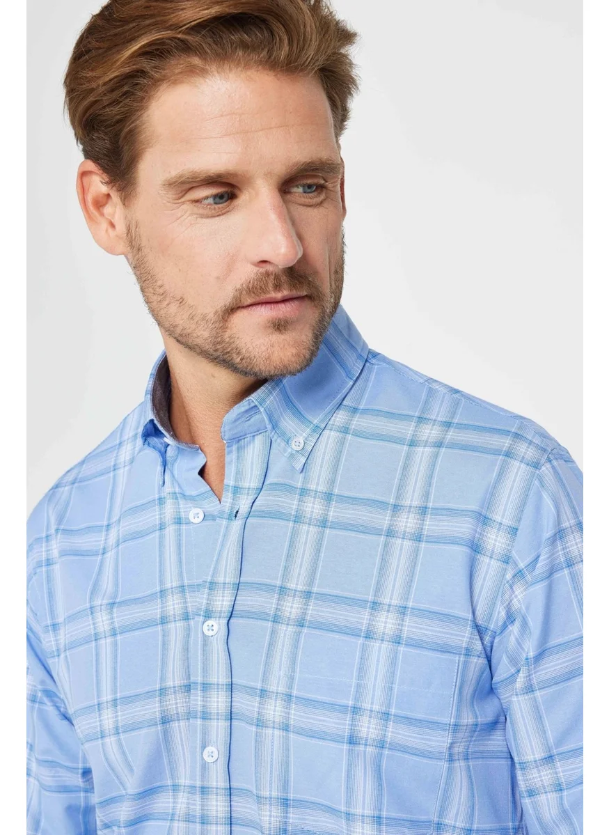 تودورس Classic Fit Long Sleeve Button Collar Small Checked Cotton Men's Shirt
