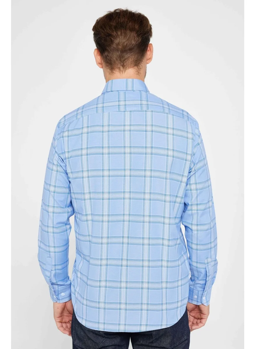تودورس Classic Fit Long Sleeve Button Collar Small Checked Cotton Men's Shirt