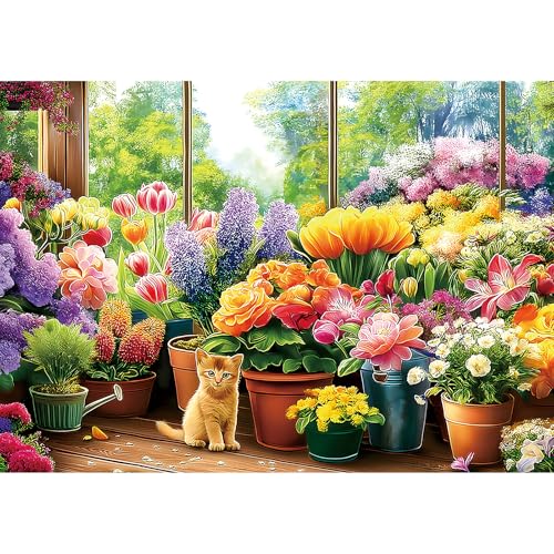 Blueforest Puzzles 300 Pieces for Adults Kitten Flower Jigsaw Puzzle Challenging Adult Puzzle for Family Game Nights Relaxing Hobby Unique Gift Idea 17x11 Inches - Image 1
