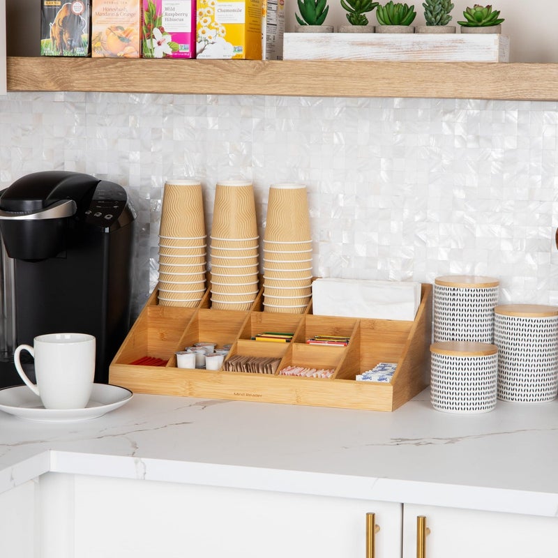 Mind Reader Condiment Station, Countertop Org, Coffee Bar Rayon from Bamboo Cup, 11 Compartment, Brown - Image 4