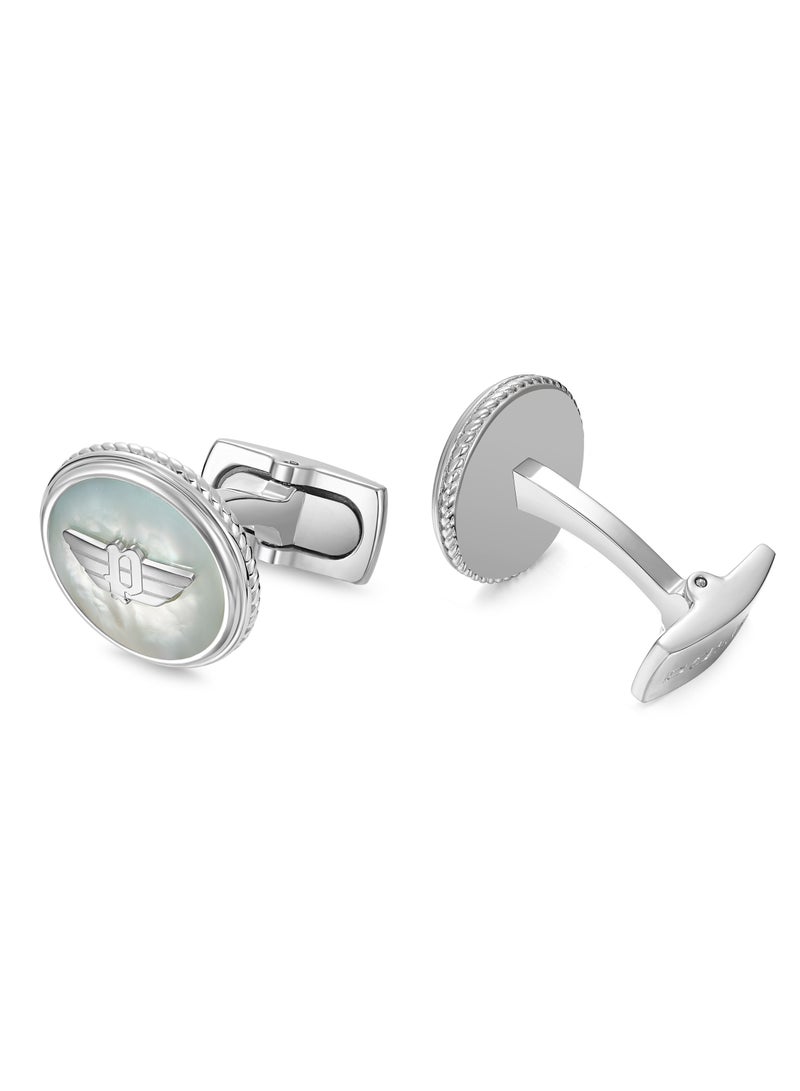 POLICE Treasure White Mother-of-Pearl Stainless Steel Cufflinks For Men with Wing Logo  - Image 3