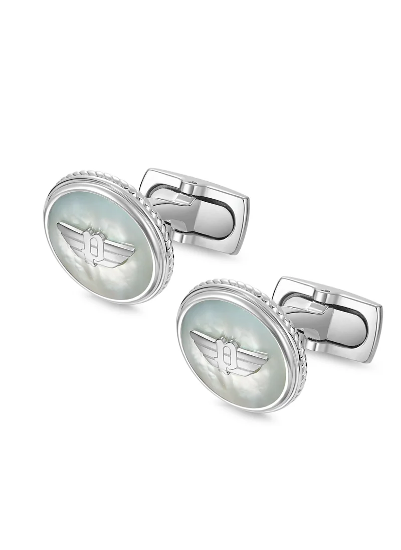بوليس Treasure White Mother-of-Pearl Stainless Steel Cufflinks For Men with Wing Logo
