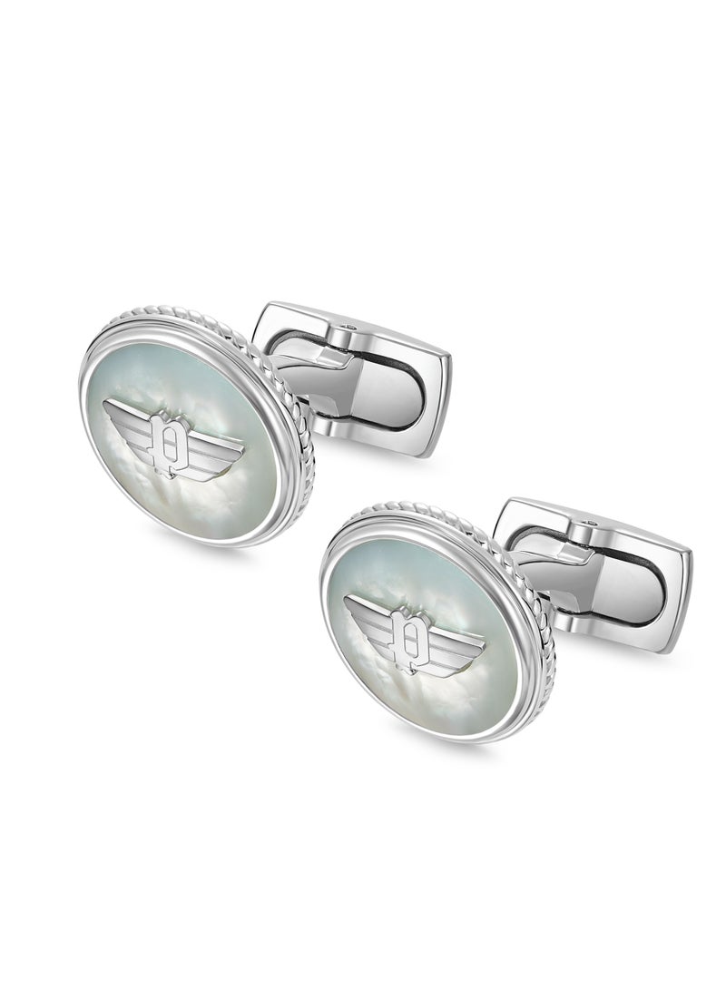 POLICE Treasure White Mother-of-Pearl Stainless Steel Cufflinks For Men with Wing Logo  - Image 2