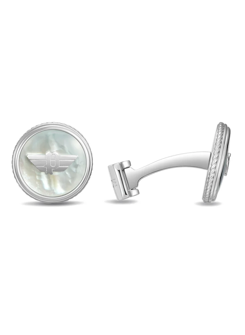 بوليس Treasure White Mother-of-Pearl Stainless Steel Cufflinks For Men with Wing Logo