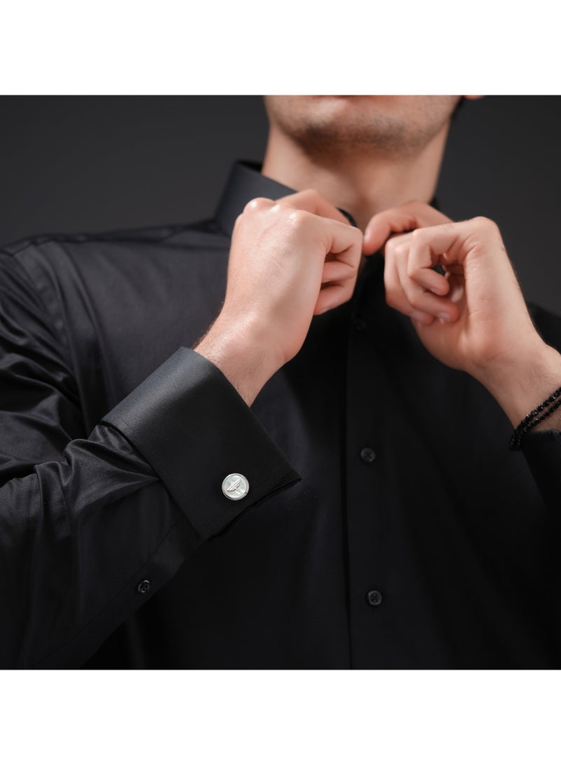 POLICE Treasure White Mother-of-Pearl Stainless Steel Cufflinks For Men with Wing Logo  - Image 4