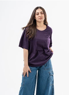 Arafa Plain Half-Slevees Women T-Shirt (Purple) 