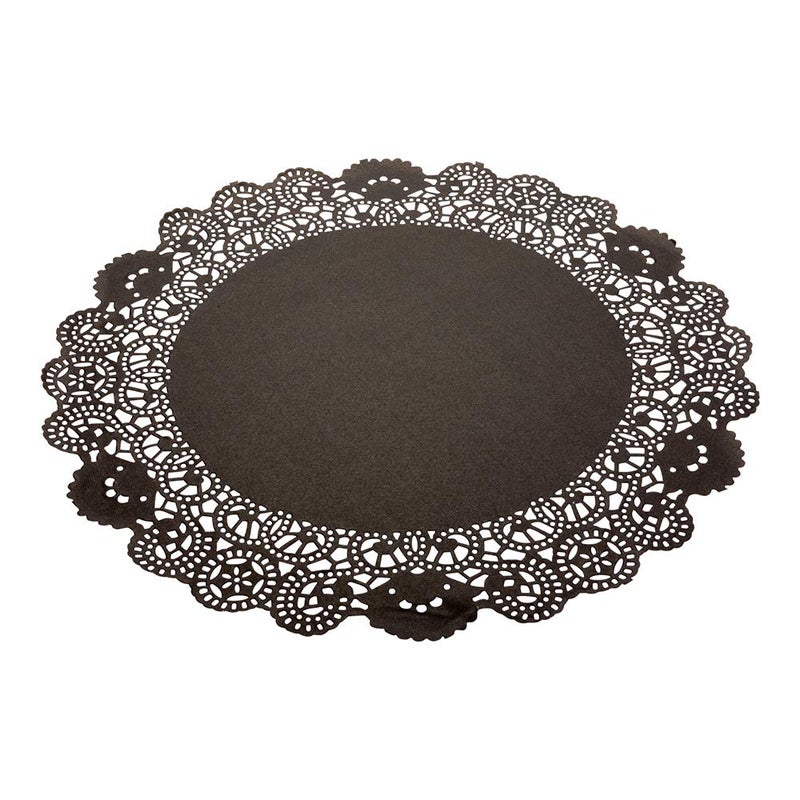 Restaurantware Pastry Tek 12 x 12 Inch Lace Doilies 100 Decorative Tableware Placemats  Disposable Round Black Paper Table Doilies For Birthdays Or Weddings Table Decor