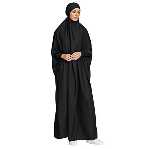 IKADEX Jilbab for Muslim Women Hooded Abaya Kaftan Dress Hijab Chador One-Piece Loose Fit Arabic Islamic Prayer Robe Black - Image 1