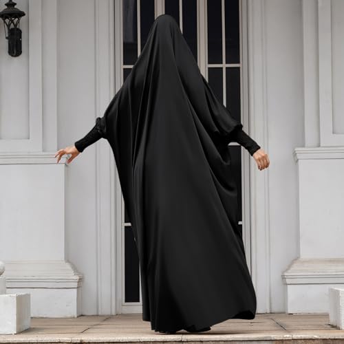IKADEX Jilbab for Muslim Women Hooded Abaya Kaftan Dress Hijab Chador One-Piece Loose Fit Arabic Islamic Prayer Robe Black - Image 3