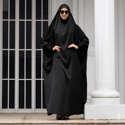IKADEX Jilbab for Muslim Women Hooded Abaya Kaftan Dress Hijab Chador One-Piece Loose Fit Arabic Islamic Prayer Robe Black - Image 2