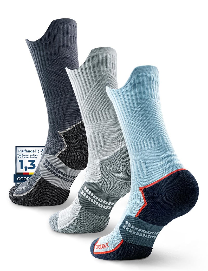 Juclise Compression Running Socks, Bamboo Viscose Coolmax Moisture-Wicking Anti-Blister Athletic Hiking Workout Gym Padded(L, Dynamic Blue) - Image 1