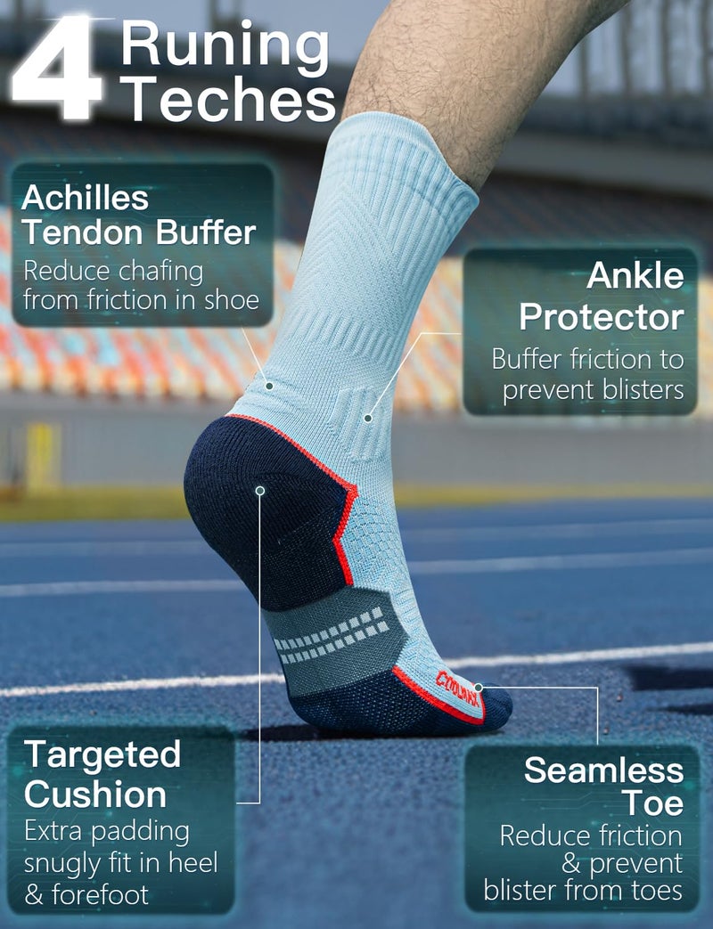 Juclise Compression Running Socks, Bamboo Viscose Coolmax Moisture-Wicking Anti-Blister Athletic Hiking Workout Gym Padded(L, Dynamic Blue) - Image 5