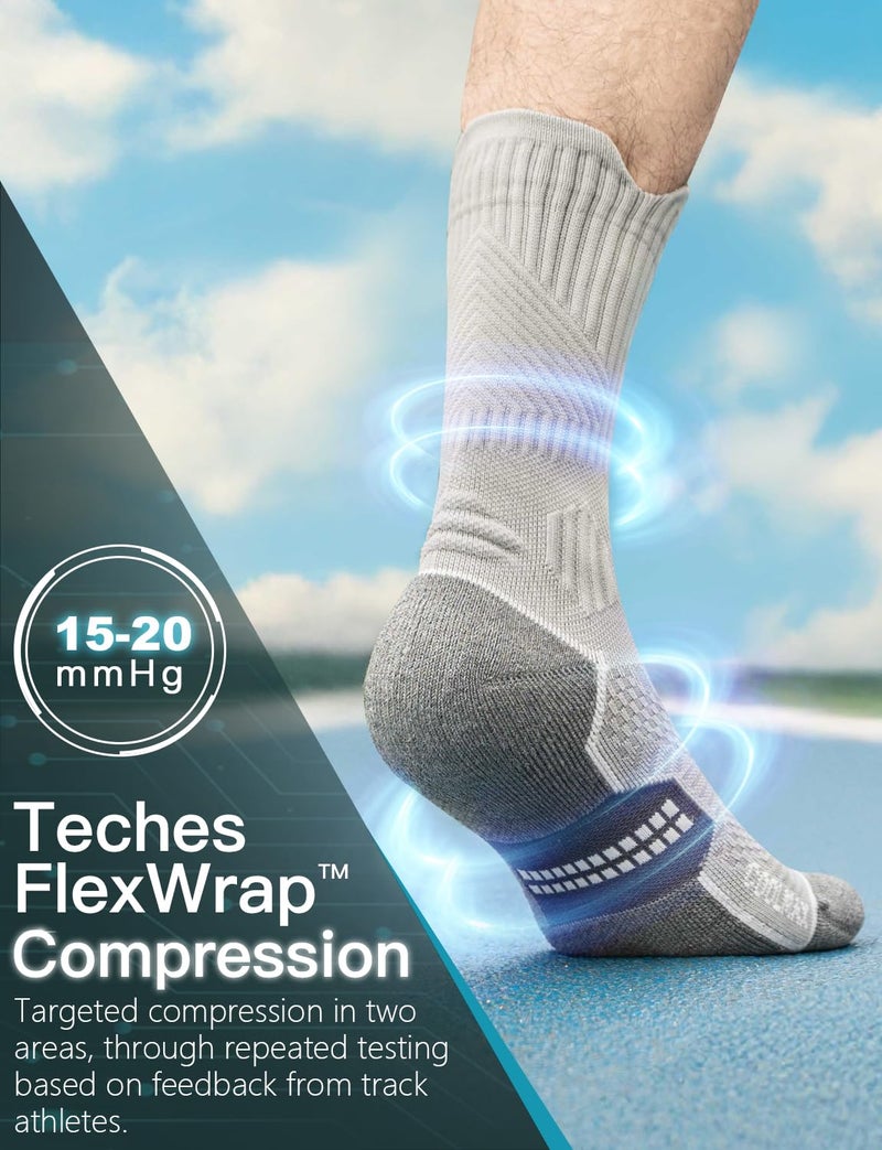 Juclise Compression Running Socks, Bamboo Viscose Coolmax Moisture-Wicking Anti-Blister Athletic Hiking Workout Gym Padded(L, Dynamic Blue) - Image 3