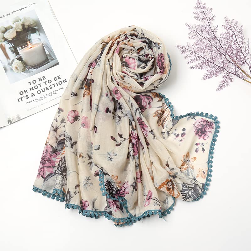 Yeieeo Bohemian Scarf for Women Lightweight Floral Printed Scarf Fashion Fringed Scarves Wraps Shawl - Image 3