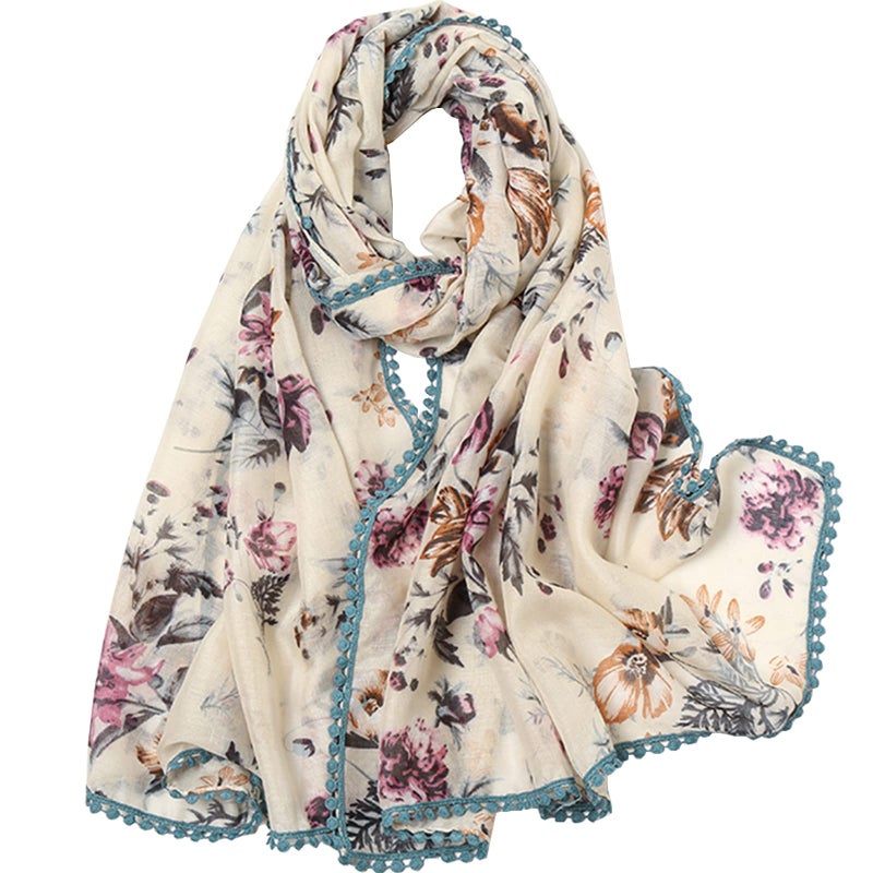 Yeieeo Bohemian Scarf for Women Lightweight Floral Printed Scarf Fashion Fringed Scarves Wraps Shawl - Image 1