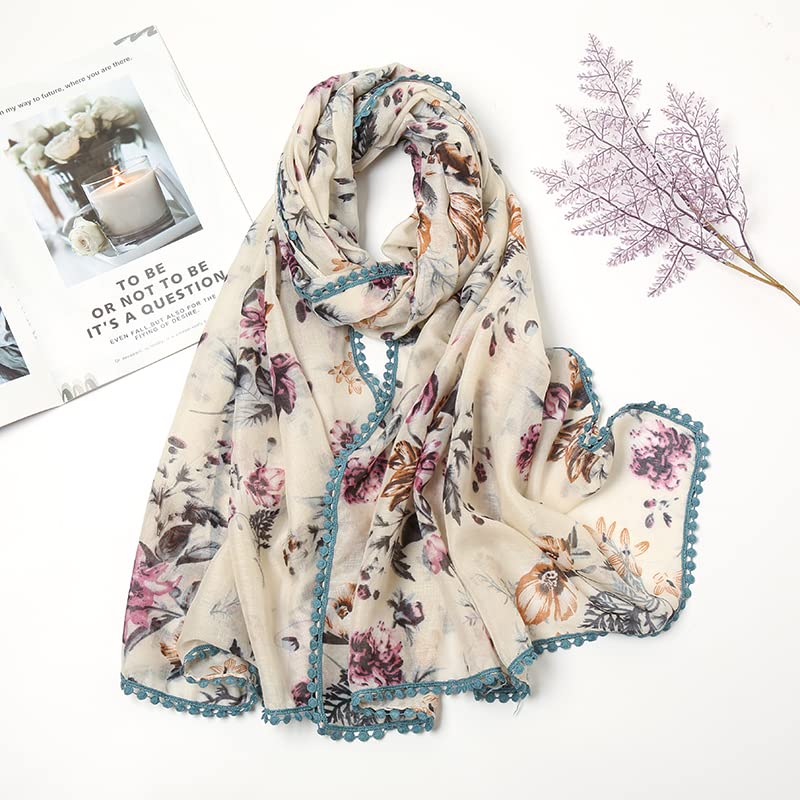 Yeieeo Bohemian Scarf for Women Lightweight Floral Printed Scarf Fashion Fringed Scarves Wraps Shawl - Image 2