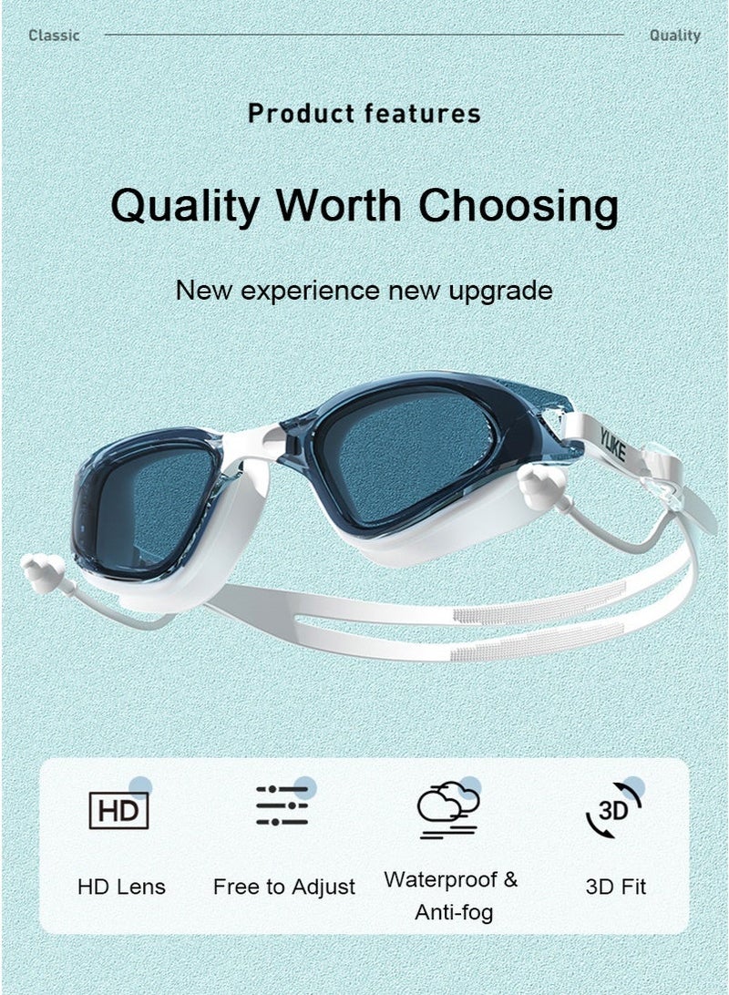 YUKE 3D Anti-Fog Swimming Goggles for Adults - Swimming Goggles Set with Swimming Cap and Ear Plugs, Waterproof Leak-proof Swimming Goggles with Adjustable Silicone Goggle Strap Suitable for Men, Women (Black) - Image 3
