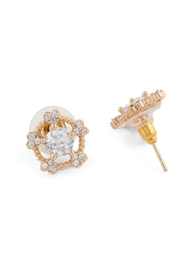 Zaveri Pearls أقراط زافيري بيرلز الوردية الذهبية المرصعة بالزركونيا المكعبة المتلألئة، أقراط نحاسية عصرية للنساء - ZPFK22222 - Image 4