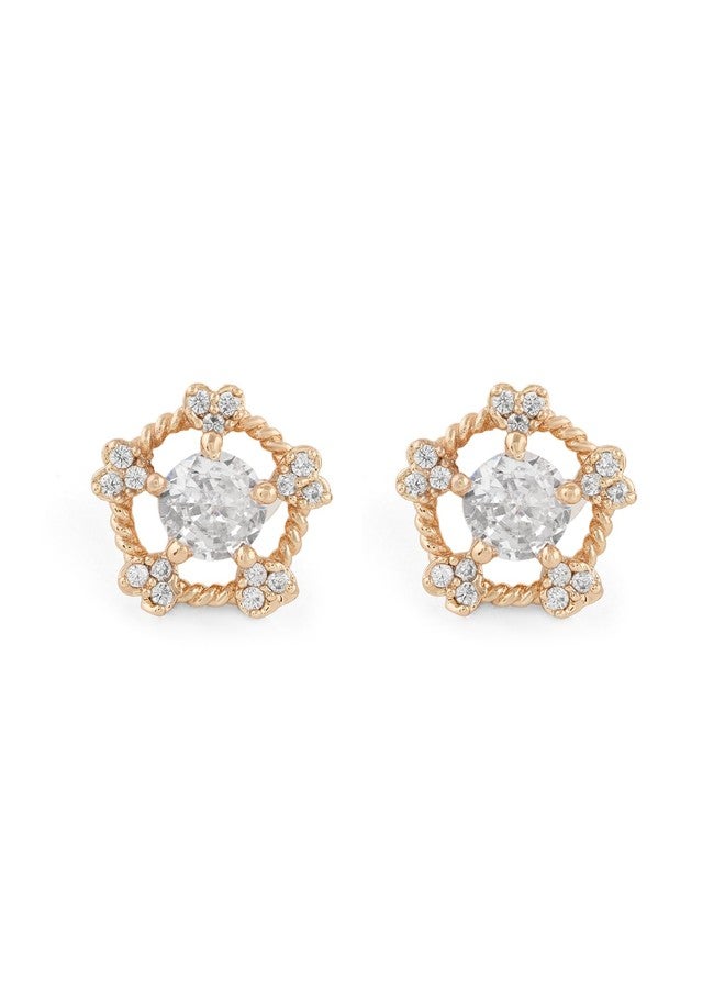 Zaveri Pearls أقراط زافيري بيرلز الوردية الذهبية المرصعة بالزركونيا المكعبة المتلألئة، أقراط نحاسية عصرية للنساء - ZPFK22222 - Image 1
