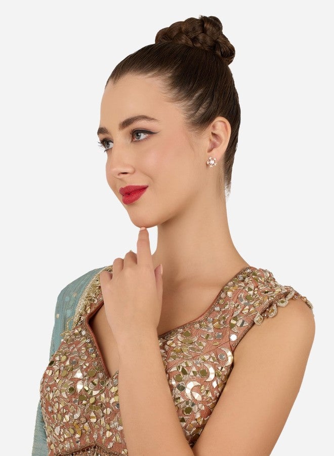 Zaveri Pearls أقراط زافيري بيرلز الوردية الذهبية المرصعة بالزركونيا المكعبة المتلألئة، أقراط نحاسية عصرية للنساء - ZPFK22222 - Image 3
