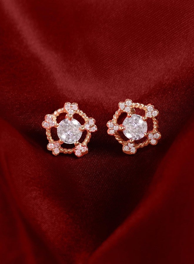 Zaveri Pearls أقراط زافيري بيرلز الوردية الذهبية المرصعة بالزركونيا المكعبة المتلألئة، أقراط نحاسية عصرية للنساء - ZPFK22222 - Image 2