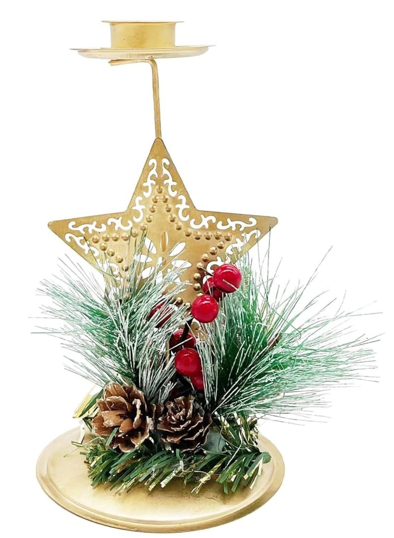 Christmas Candle Holder Candlestick Holder Candle Stick Holder Pentagram and Pine Cone Christmas Decoration Tree Pine Gift for Table Centerpiece Festive Ornaments Mantel Home Party Thanksgiving (1pcs) - Image 1