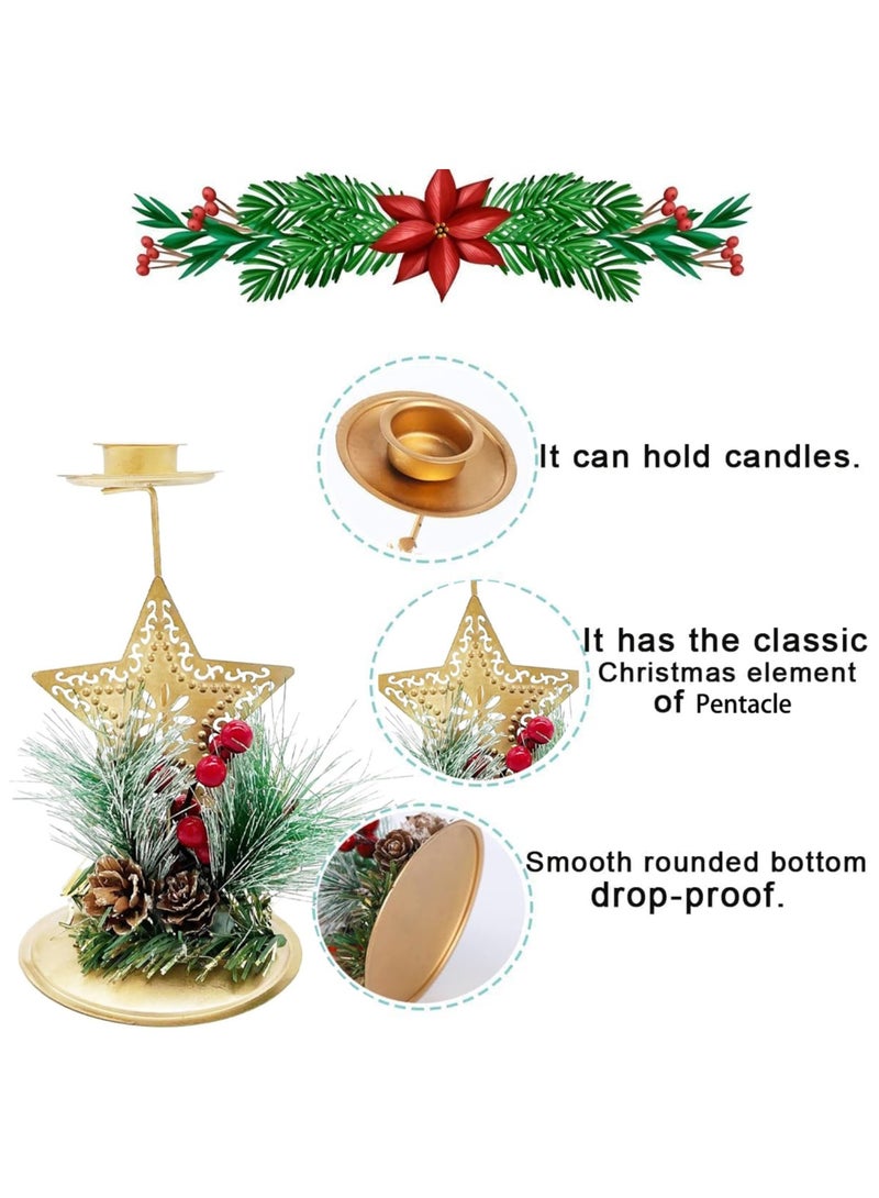 Christmas Candle Holder Candlestick Holder Candle Stick Holder Pentagram and Pine Cone Christmas Decoration Tree Pine Gift for Table Centerpiece Festive Ornaments Mantel Home Party Thanksgiving (1pcs) - Image 2