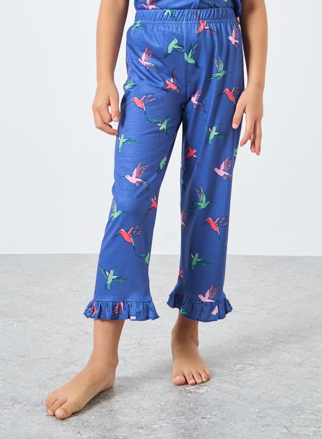 Styli Girls Blue Hummingbird Print Shirt and Pyjama Set - Image 5