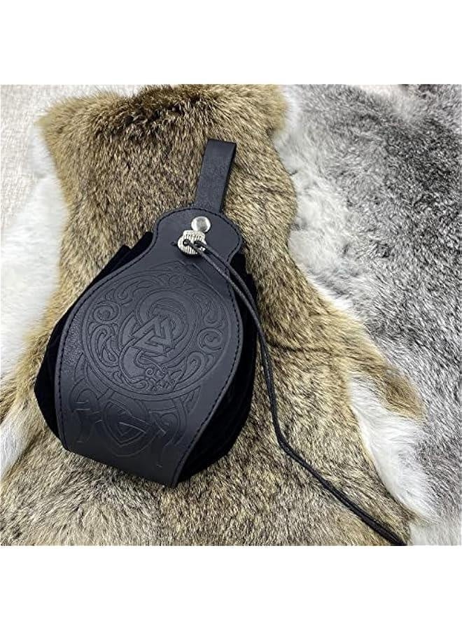 Medieval Faux Leather Pouch, Portable Drawstring Purse, Vintage Belt Pouch Dice Bag For LARP Ren Faire - Image 4