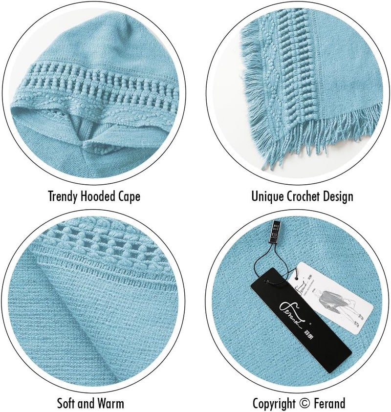 Ferand Ladies' Hooded Cape with Fringed Hem, Crochet Poncho Knitting Patterns for Women - Image 4