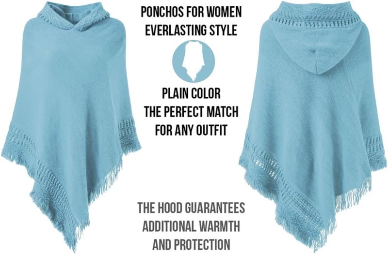 Ferand Ladies' Hooded Cape with Fringed Hem, Crochet Poncho Knitting Patterns for Women - Image 3